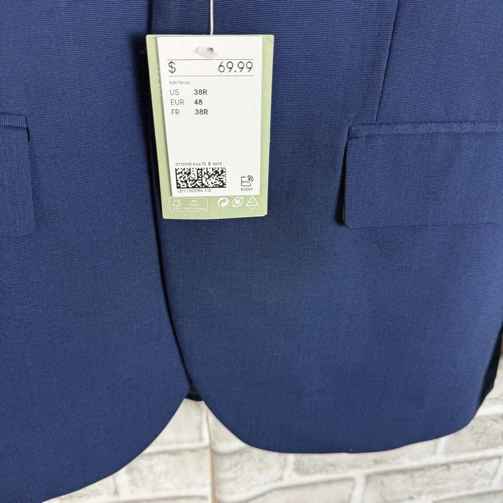 H&M Slim Fit Blazer Mens 38R Dark Blue Two Button Notch Lapel Suit Jacket NEW